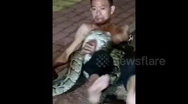 Drunk man constricted by 2-metre python in China, brave firefighters come to rescue