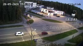 Russia: Lucky girls narrowly avoid being hit by car crashing centimeters away from them