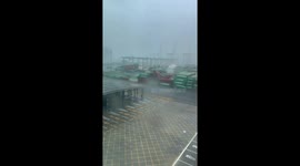 Typhoon Krathon causes containers to blow off in Kaohsiung Harbor
