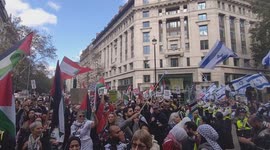 Israel and Palestine supporters face off in central London during protests