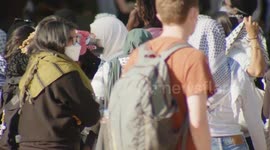 US, Los Angeles: Westwood UCLA Middle East Protests Part 1 Protester Speaks