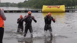 Ironman 70.3 contestants finish swimming segment