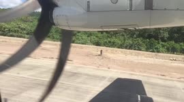 Airplane taking off from island to the sea!