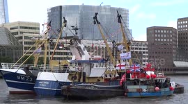 LEAVE EU boats at the end of Nigel Farage's flotilla on the Thames