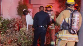 US, Los Angeles: West Hollywood Abandoned Apartment Fire Firefighter Injured and Possible Arson Suspect Part 2