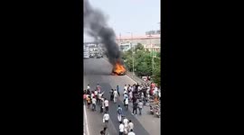 Driverless car engulfed in flames speeds down road in Ajmer, causes panic as motorists flee for safety.