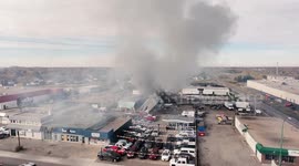 Drone footage of this morning's fire behind Staples in North Central Regina.