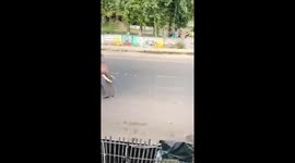 Elephant being ridden at Indian festival goes berserk attacking cars