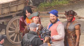 Noel Fielding for AppleTV+ Laughs on set. .The Completely made up Adventures of Dick Turpin 2025. Charlestown Harbour turned into a giant location. Cornwall, UK