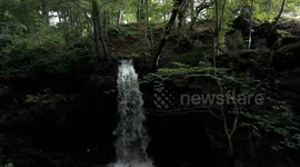The famous Lumsdale falls in Matlock Derbyshire UK. 4K. Filmed in early autumn 2024