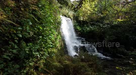 The famous Lumsdale falls in Matlock Derbyshire UK. 4K. Filmed in early autumn 2024