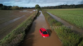 Flooding cuts off drivers and homes after the River Teme burst its banks in Worcestershire, UK