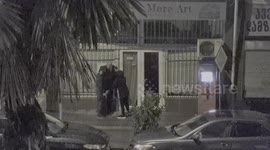 Drunk people fight and beat a woman