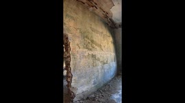 Remains of World War 2 Nazi swastika painted on the wall of the Italian Radio Headquarters on the Island of Leros