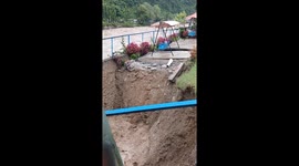 Landslide washes away riverbank in Nepal