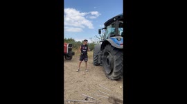 Tractor tire bursts after fire applied in Denizli