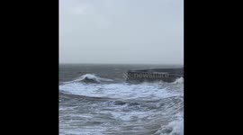 Large waves breaking over the West Pier of Whitehaven Harbour during Storm Ashley Sunday afternoon 20/10/2024