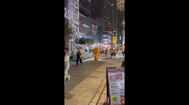 Strong Wind Almost Blow a Inflatable Costume Guy Away