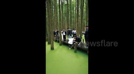 Man defies odds by recovering dropped phone with his toes from murky pond