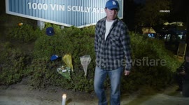 US, Los Angeles: Elysian Park Fernando Valenzuela Impromptu Memorial at Dodger Stadium wFan Reaction