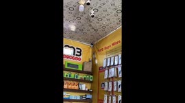 Rat hangs and swings on CCTV cable in Central Java, Indonesia