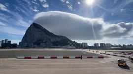 Levanter cloud provides shade over Gibraltar in sunny weather