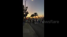 US: Pro-Palestinian activists take to the streets near the Maersk South Gate plant in response to the siege of Jabalya in the northern Gaza Strip