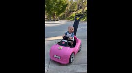 All fun and games until… Ouch! Toddler’s joyride ends in a nose bump