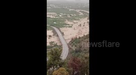 Spain: Cars are washed away by overflown Guadalhorce river after storm Dana in Málaga