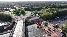 A drone video of M4 Badminton Road Bridge Closure and Trench works in progress on 19th October 2024