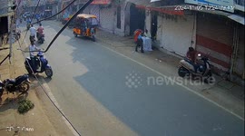 Balcony above shop suddenly collapses onto street below