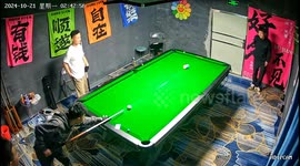 Excited celebration after one-shot billiards feat in Shandong Province, China