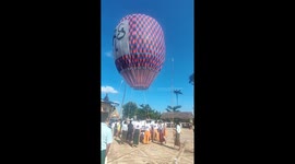 Hot air balloon flies in the sky during Myanmar's famous festival