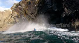 When conditions are right this sea cave on the West coast of the Isle of Man delivers some spectacular results for sea kayakers