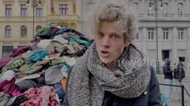 Huge clothing pile in Prague created to highlight issue of textile waste