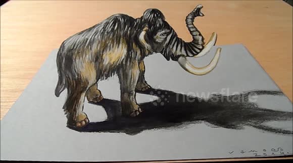 Timelapse of a 3D drawing of a mammoth