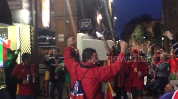 Spanish fans in Toulouse show what chairs are really supposed to be used for