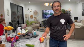 Florida dad does amazing back-to-back food, knife, trick, and stuns even himself!