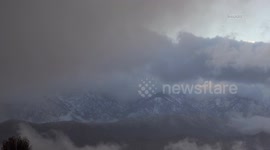 US, Los Angeles: Phelan Cajon Pass Traffic Piles up Following Rainstorm