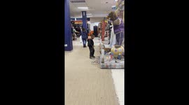 Boy startled by Halloween display and falls in store