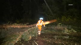 US, Los Angeles: Eureka Bomb Cyclone Causes Downed Trees Heavy Rain Wind Full 101 Freeway Closure
