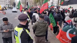 several 1000 supporters of Imran Khan's protest opposite 10 Downing Street for his release