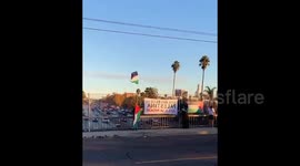 US: Activists raised banners and Palestine flag during a rush hour on the 101 Highway in Los Angeles, asking the passing cars to honk for Palestine