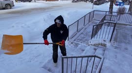 High Speed Shoveling DJI Neo Microdrone in Follow Mode Flying in Record Cold Temperatures