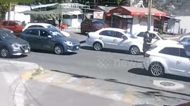 Beetlemania as flying VW misses pedestrian by split second