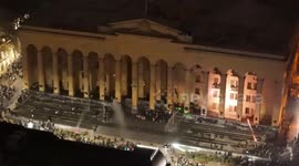 Protesters launch fireworks at Georgian parliament in Tbilisi, Georgia