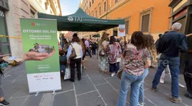 People around the gazebo of the FAI, the Italian Environment Fund, on the occasion of a FAI Sunday, days in which monuments and historic homes that are generally not open to the public are opened to the public, in Rome.