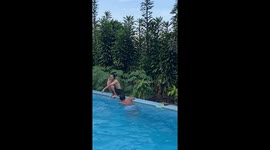 Poolside fall in Bogor City, Indonesia