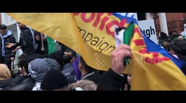 Syrian opposition rally singing outside the Russian embassy in London