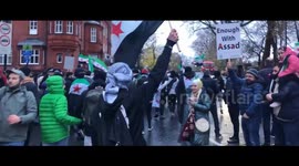 Syrian opposition marching at the rally outside the Russian embassy in London -7 Dec 2024